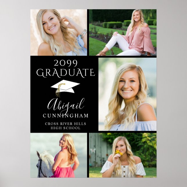 Póster Elegante graduado 5 Collage de fotos blanco negro (Frente)