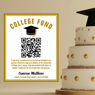 Póster Elegante Graduado de Oro Fondo de Colegio QR Códig