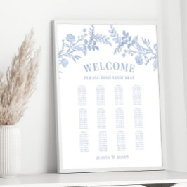 Póster Elegante gráfico clásico de boda floral azul