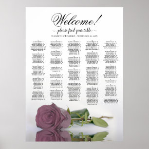 Póster Elegante gráfico de asientos alfabéticos con rosas