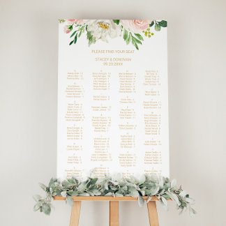 Póster Elegante gráfico de asientos alfabéticos florales