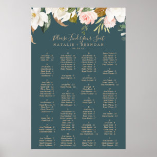 Póster Elegante gráfico de asientos alfabéticos Verde azu
