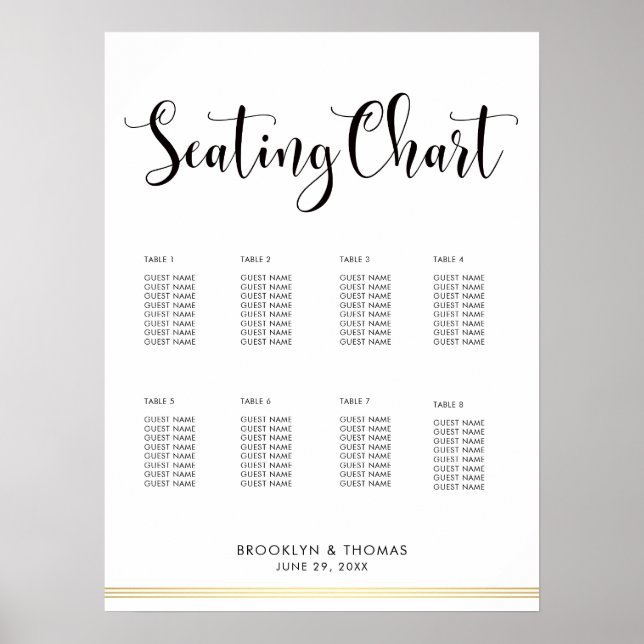 Póster Elegante gráfico de asientos Boda blanco 18x24 (Frente)