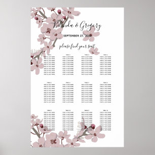 Póster Elegante gráfico de asientos Boda con flores de ce
