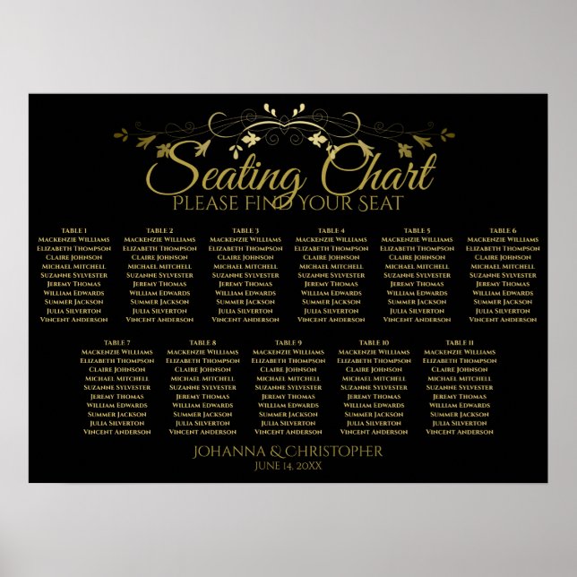 Póster Elegante gráfico de asientos Boda de 11 mesas de c (Frente)