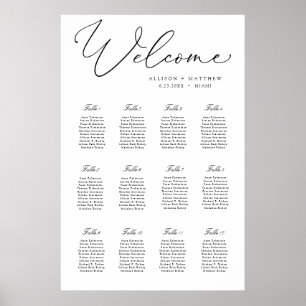 Póster Elegante gráfico de asientos Boda de caligrafía