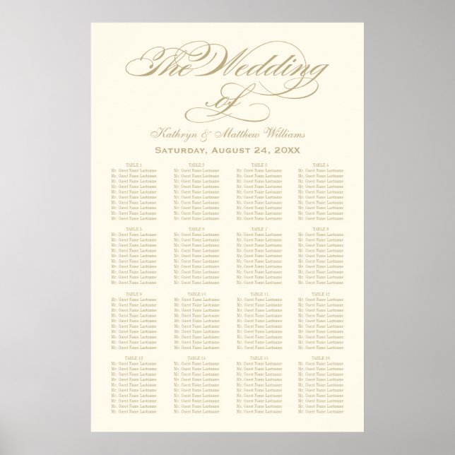 Póster Elegante gráfico de asientos Boda de caligrafía do (Frente)