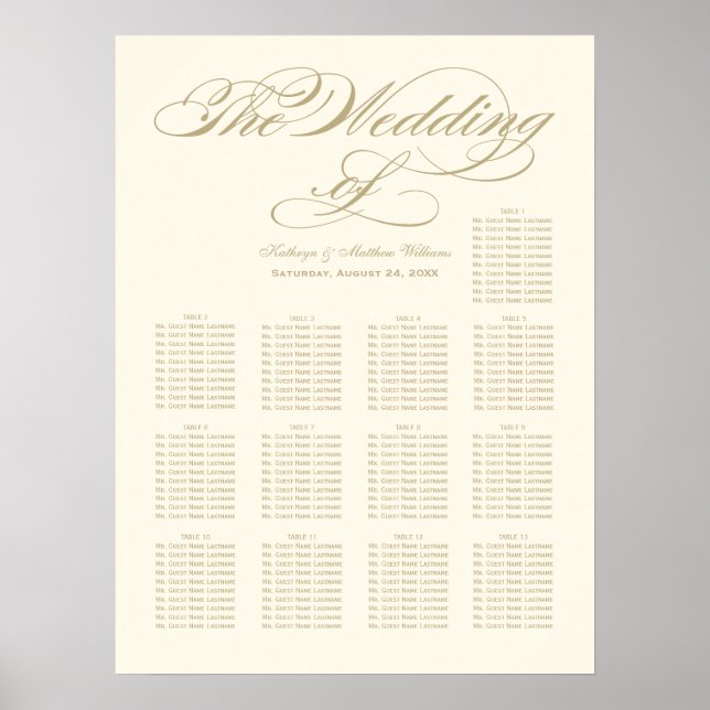 Póster Elegante gráfico de asientos Boda de caligrafía do (Frente)