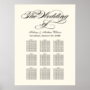 Póster Elegante gráfico de asientos Boda de caligrafía ne