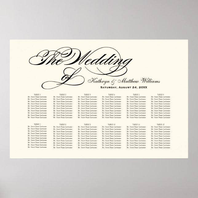 Póster Elegante gráfico de asientos Boda de caligrafía ne (Frente)