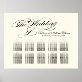 Póster Elegante gráfico de asientos Boda de caligrafía ne