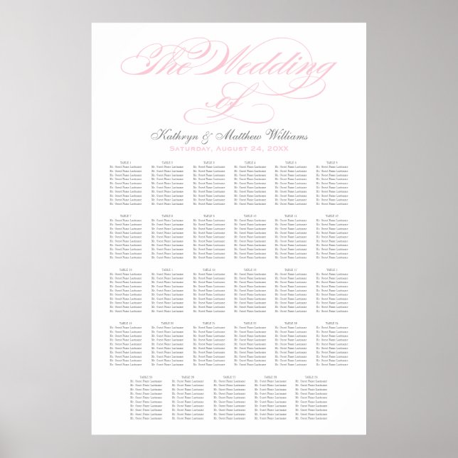 Póster Elegante gráfico de asientos Boda de caligrafía ro (Frente)