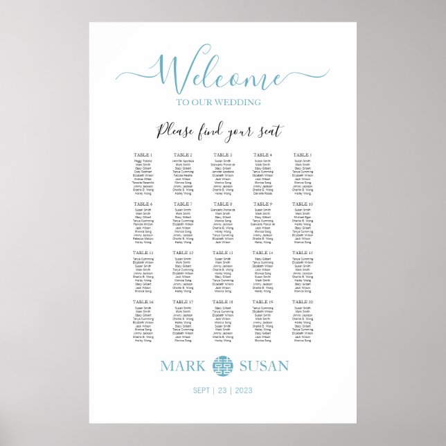 Póster Elegante gráfico de asientos Boda de doble felicid (Frente)