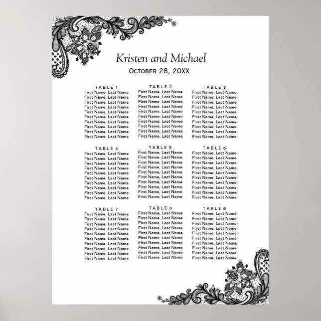 Póster Elegante gráfico de asientos Boda de encaje blanco (Frente)