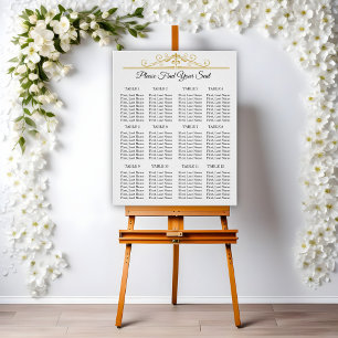 Póster Elegante gráfico de asientos Boda de filigrí dorad