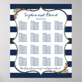 Póster Elegante gráfico de asientos Boda de franjas azule