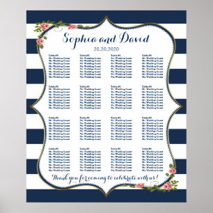 Póster Elegante gráfico de asientos Boda de franjas azule