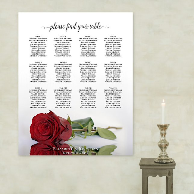 Póster Elegante gráfico de asientos Boda de la Rosa Roja  (In Situ on Wall)