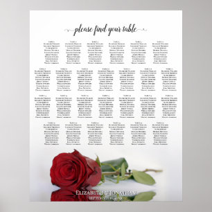 Póster Elegante gráfico de asientos Boda de la Rosa Roja