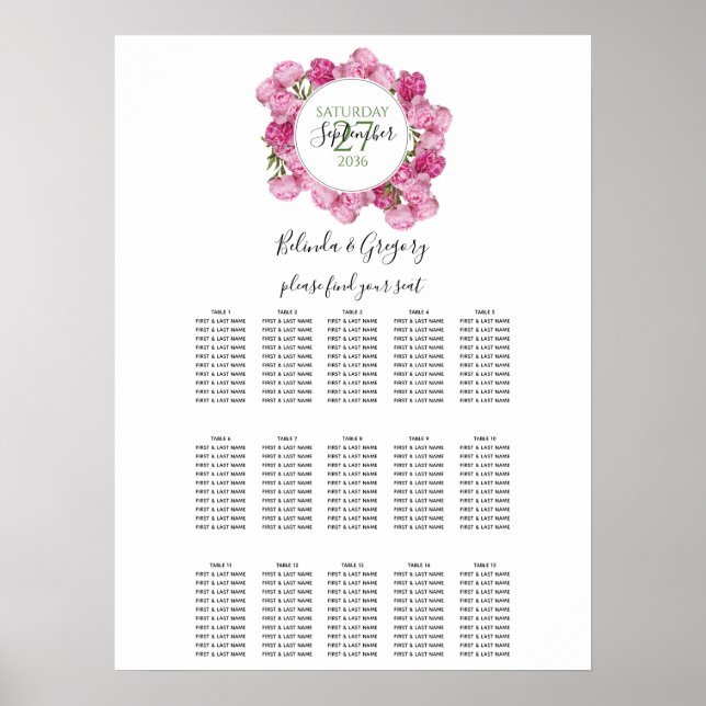 Póster Elegante gráfico de asientos Boda de los peones ro (Frente)