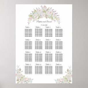 Póster Elegante gráfico de asientos Boda de rosas blancas