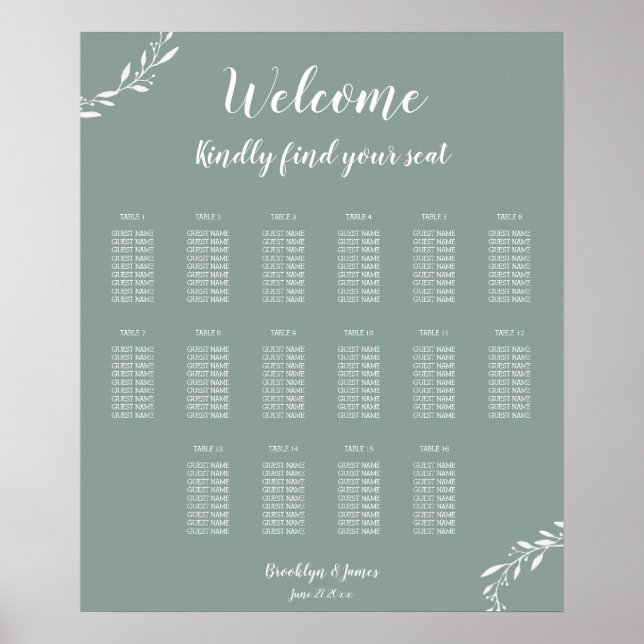 Póster Elegante gráfico de asientos Boda de sabios 20x24 (Frente)