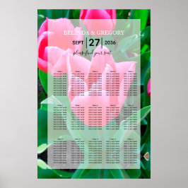 Póster Elegante gráfico de asientos Boda de tulipanes ros