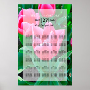 Póster Elegante gráfico de asientos Boda de tulipanes ros