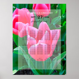 Póster Elegante gráfico de asientos Boda de tulipanes ros
