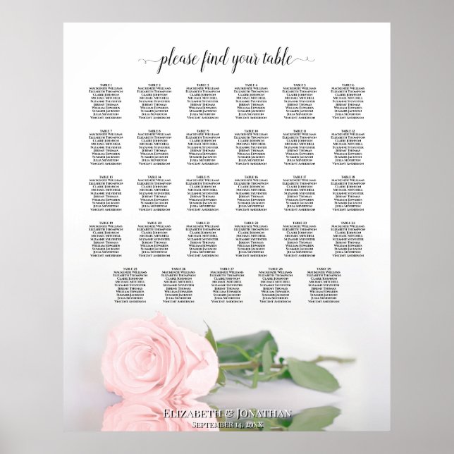 Póster Elegante gráfico de asientos Boda rosa rosa 29 de  (Frente)