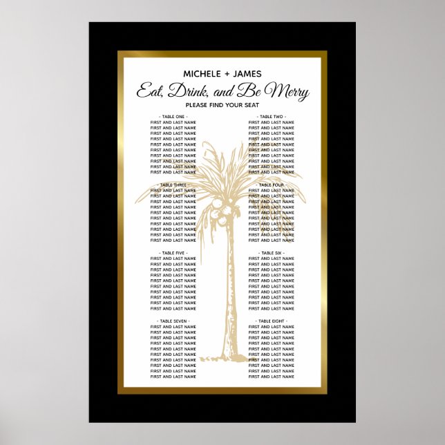 Póster Elegante gráfico de asientos Boda Tropical de Palm (Frente)