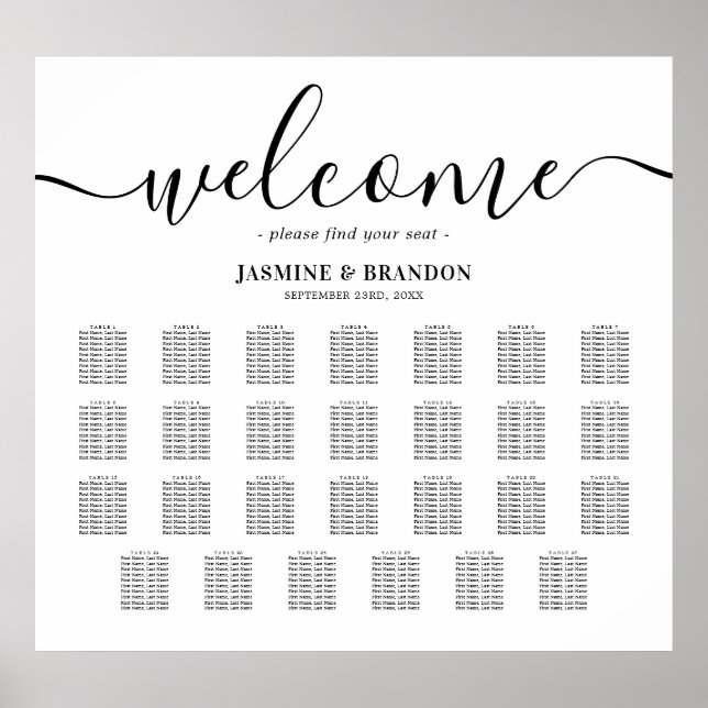 Póster Elegante gráfico de asientos de 27 Bodas de mesa (Frente)