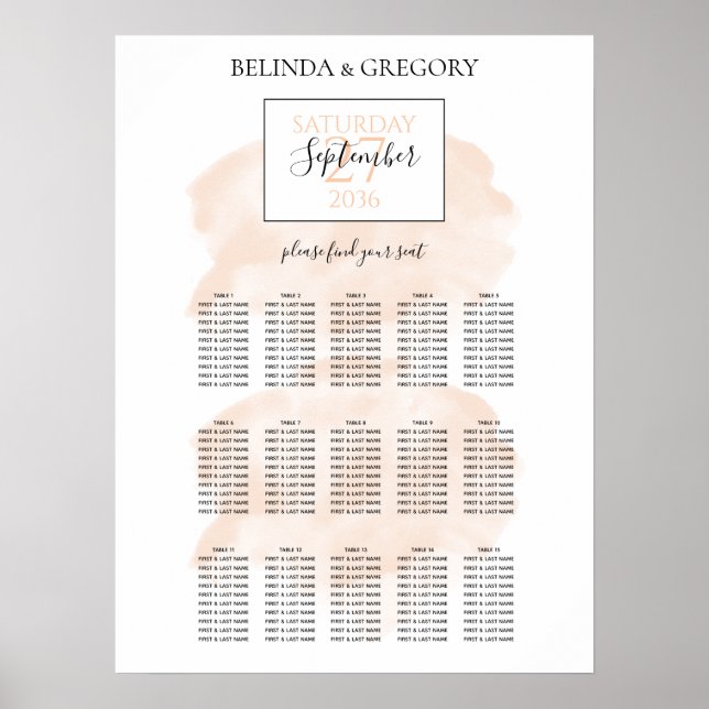 Póster Elegante gráfico de asientos de Boda acuático (Frente)