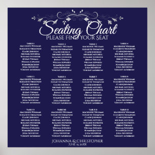 Póster Elegante gráfico de asientos de Boda azul de la Ma