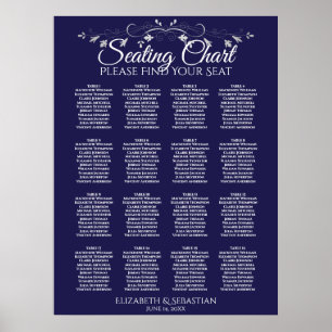 Póster Elegante gráfico de asientos de boda azul marino d