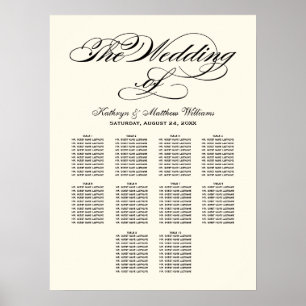 Póster Elegante gráfico de asientos de boda con caligrafí