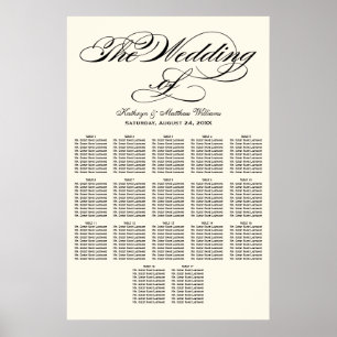 Póster Elegante gráfico de asientos de boda con caligrafí