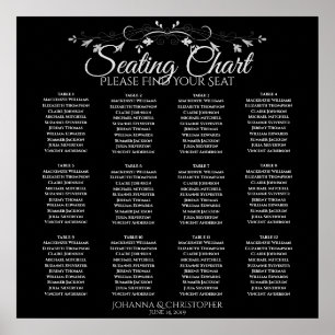 Póster Elegante gráfico de asientos de boda de 12 mesas e