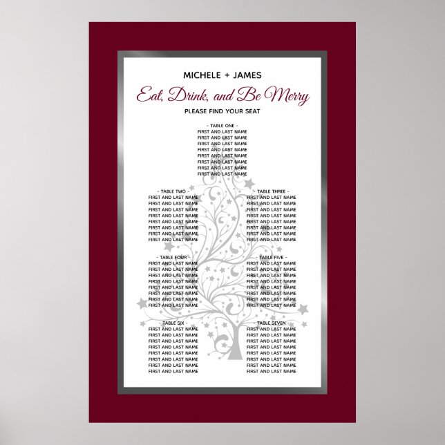 Póster Elegante gráfico de asientos de Boda de Borgoña Pl (Frente)