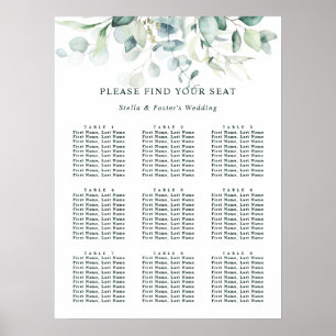 Póster Elegante gráfico de asientos de Boda de follaje ve