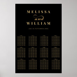 Póster Elegante gráfico de asientos de Boda de guion dora