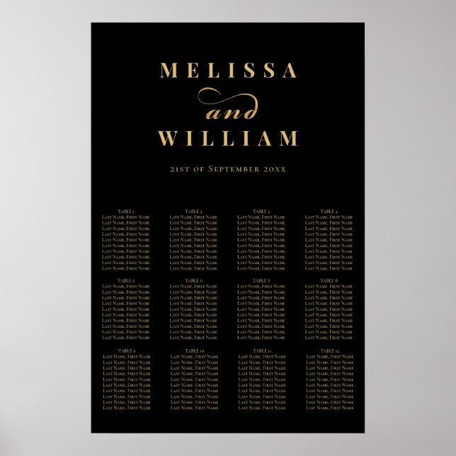 Póster Elegante gráfico de asientos de Boda de guion dora (Frente)