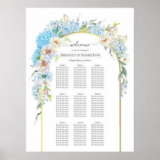 Póster Elegante gráfico de asientos de Boda de hidrangea