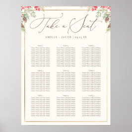 Póster Elegante gráfico de asientos de Boda de la vegetac