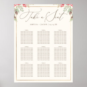 Póster Elegante gráfico de asientos de Boda de la vegetac