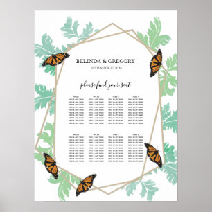 Póster Elegante gráfico de asientos de Boda de mariposa m