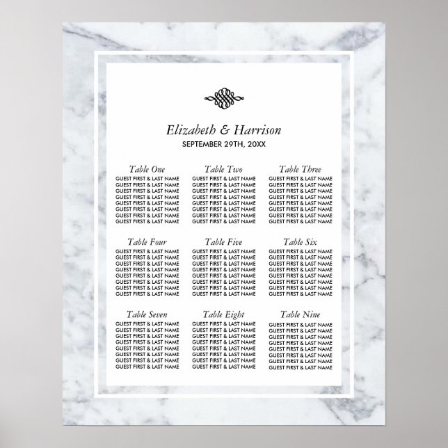 Póster Elegante gráfico de asientos de Boda de mármol vin (Frente)