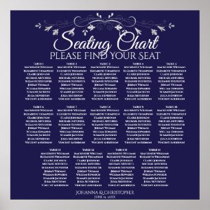 Póster Elegante gráfico de asientos de Boda de mesa azul