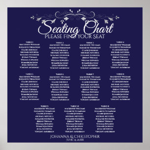 Póster Elegante gráfico de asientos de Boda de mesa azul