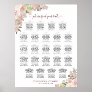 Póster Elegante gráfico de asientos de Boda de mesa con f
